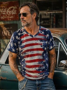 Vintage Men's Patriotic Red, White, and Blue Shirt